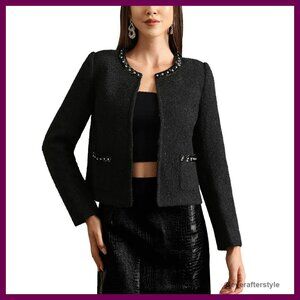 Sequin Tweed Blazer Cropped Chic Elegant Party Business Casual Jacket